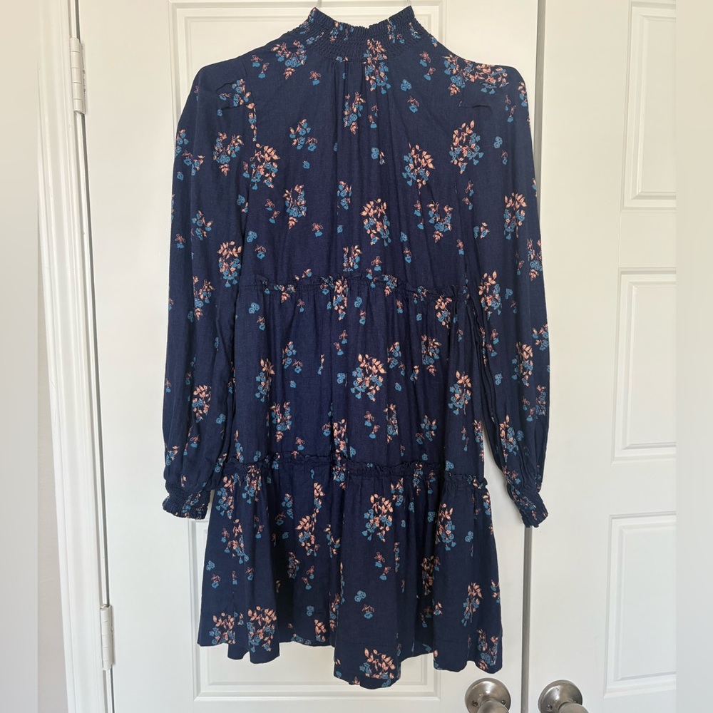 Free People Pink and Blue Long Sleeve Mock Neck Dress